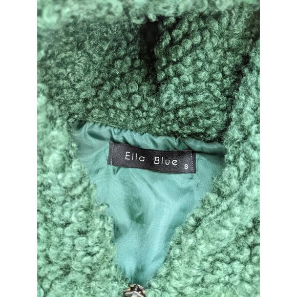 Ella Blue Women's Vest Size S Green Sherpa Fuzzy Textured Hood - Picture 5 of 16